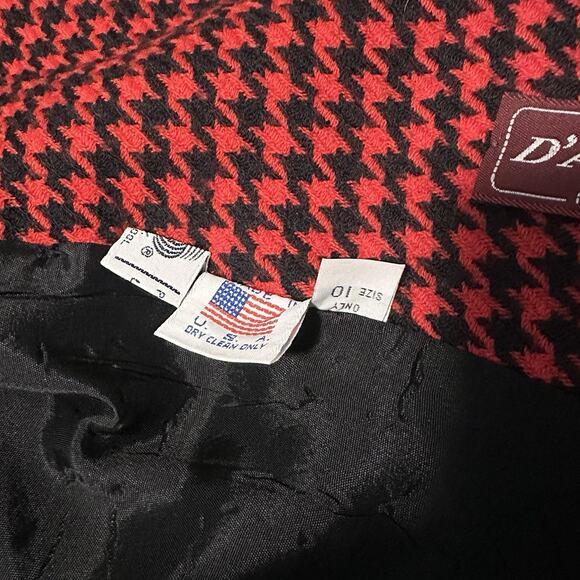 D’Angelo Women 10 Blazer Wool Houndstooth Lined V-Neck Black Red VTG - Picture 7 of 13